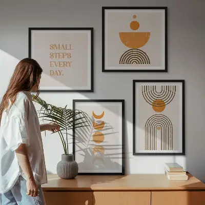 Conjunto de 4 quadros com moldura com padrões minimalistas boho