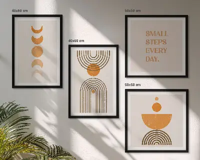 Conjunto de 4 quadros com moldura com padrões minimalistas boho