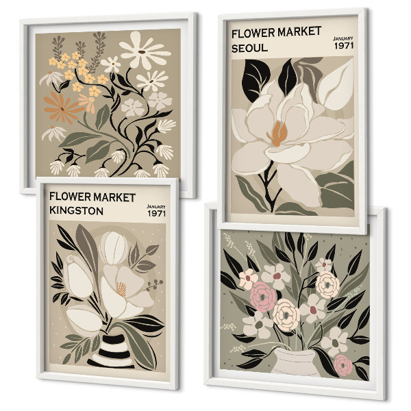 Composição de quadros Flores retrô de cidades ao redor do mundo