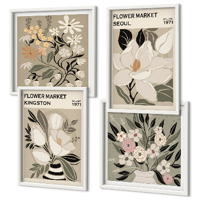 Composição de quadros Flores retrô de cidades ao redor do mundo