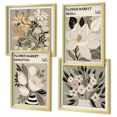 Composição de quadros Flores retrô de cidades ao redor do mundo