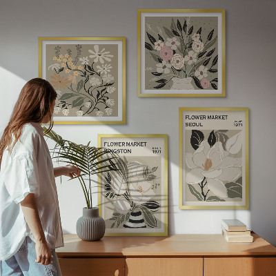 Composição de quadros Flores retrô de cidades ao redor do mundo