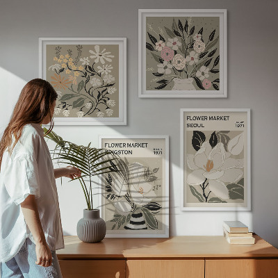 Composição de quadros Flores retrô de cidades ao redor do mundo