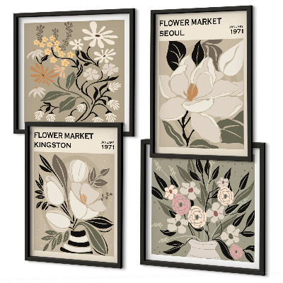 Composição de quadros Flores retrô de cidades ao redor do mundo