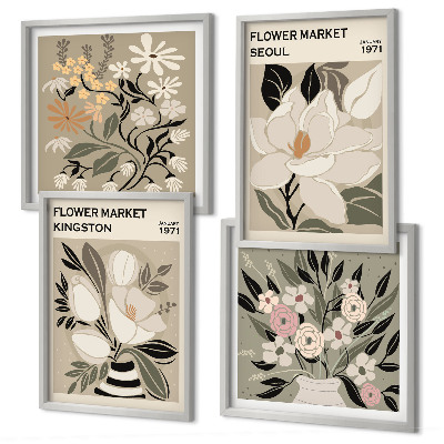 Composição de quadros Flores retrô de cidades ao redor do mundo