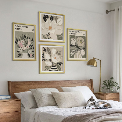 Conjunto de 4 quadros com moldura Estampas florais retrô de diferentes cidades