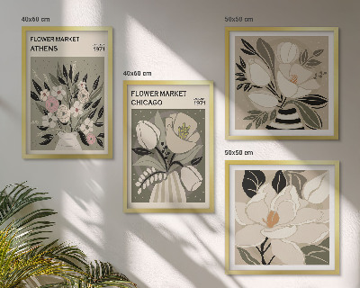 Conjunto de 4 quadros com moldura Estampas florais retrô de diferentes cidades