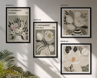 Conjunto de 4 quadros com moldura Estampas florais retrô de diferentes cidades
