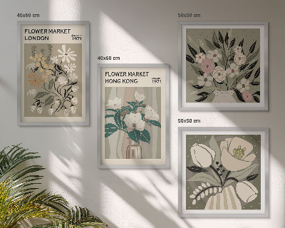 Políptico com moldura Ilustrações florais Londres Hong Kong