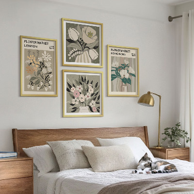 Políptico com moldura Ilustrações florais Londres Hong Kong