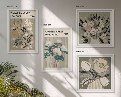 Políptico com moldura Ilustrações florais Londres Hong Kong