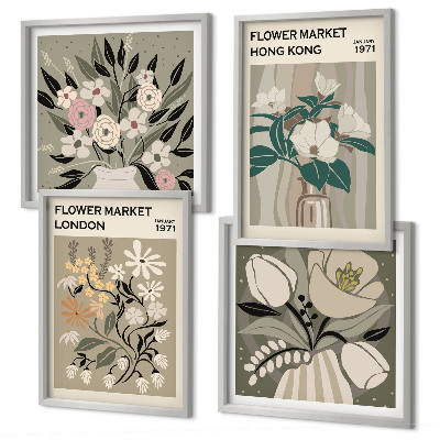 Políptico com moldura Ilustrações florais Londres Hong Kong