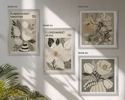 Composição de quadros flores retrô Kingston Seoul