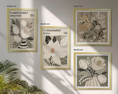 Composição de quadros flores retrô Kingston Seoul