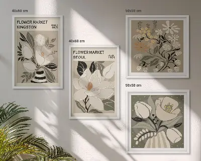 Composição de quadros flores retrô Kingston Seoul