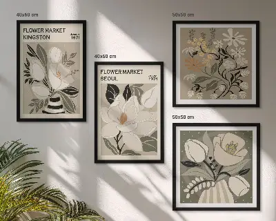Composição de quadros flores retrô Kingston Seoul