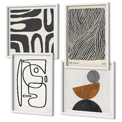 Conjunto de 4 quadros com moldura Padrões abstratos com linhas