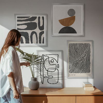Conjunto de 4 quadros com moldura Padrões abstratos com linhas