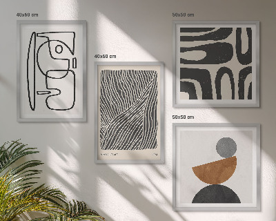 Conjunto de 4 quadros com moldura Padrões abstratos com linhas