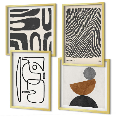 Conjunto de 4 quadros com moldura Padrões abstratos com linhas