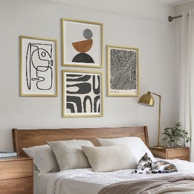 Conjunto de 4 quadros com moldura Padrões abstratos com linhas