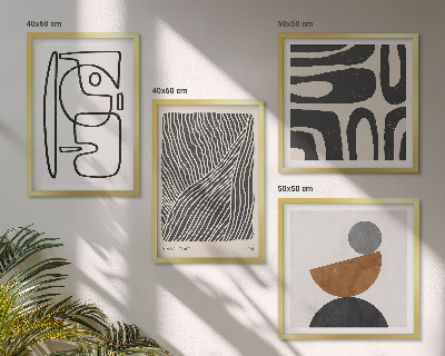 Conjunto de 4 quadros com moldura Padrões abstratos com linhas