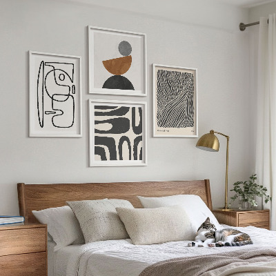 Conjunto de 4 quadros com moldura Padrões abstratos com linhas