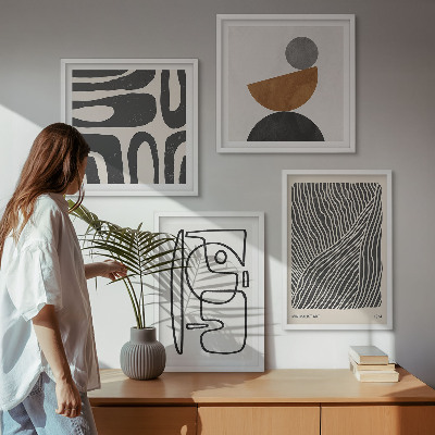 Conjunto de 4 quadros com moldura Padrões abstratos com linhas