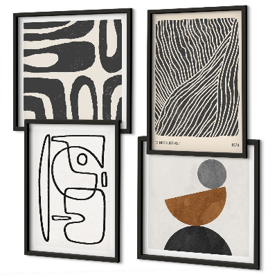 Conjunto de 4 quadros com moldura Padrões abstratos com linhas