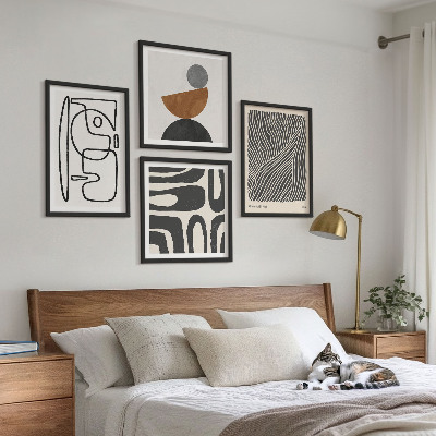 Conjunto de 4 quadros com moldura Padrões abstratos com linhas