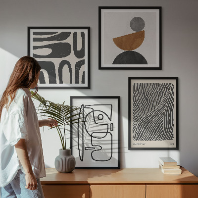 Conjunto de 4 quadros com moldura Padrões abstratos com linhas