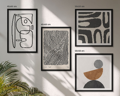 Conjunto de 4 quadros com moldura Padrões abstratos com linhas