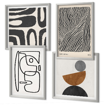 Conjunto de 4 quadros com moldura Padrões abstratos com linhas