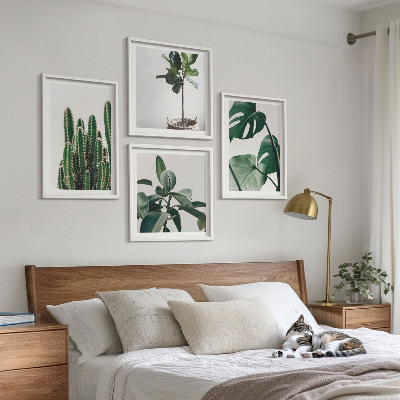 Conjunto de 4 quadros com moldura Estética das plantas tropicais