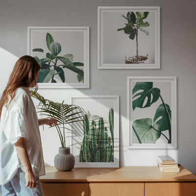 Conjunto de 4 quadros com moldura Estética das plantas tropicais
