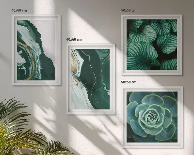 Políptico com moldura estampa de padrões abstratos de folhas suculentas