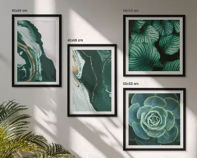 Políptico com moldura estampa de padrões abstratos de folhas suculentas