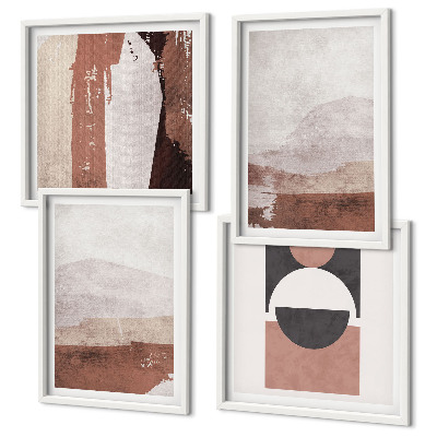 Conjunto de 4 quadros com moldura Padrões abstratos em tons de marrom