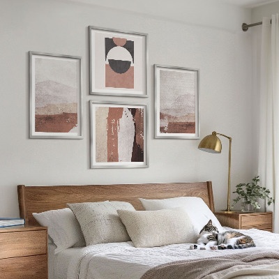 Conjunto de 4 quadros com moldura Padrões abstratos em tons de marrom