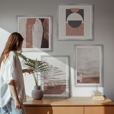 Conjunto de 4 quadros com moldura Padrões abstratos em tons de marrom
