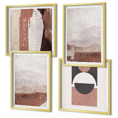 Conjunto de 4 quadros com moldura Padrões abstratos em tons de marrom