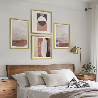 Conjunto de 4 quadros com moldura Padrões abstratos em tons de marrom