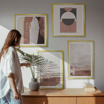 Conjunto de 4 quadros com moldura Padrões abstratos em tons de marrom