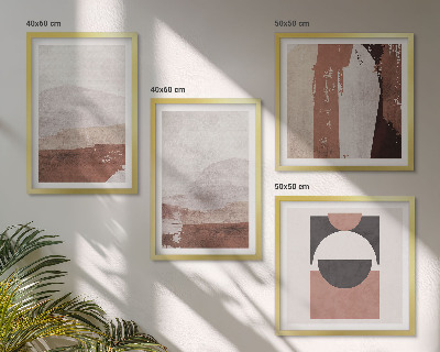 Conjunto de 4 quadros com moldura Padrões abstratos em tons de marrom