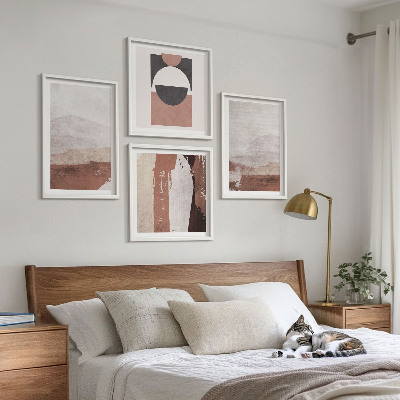 Conjunto de 4 quadros com moldura Padrões abstratos em tons de marrom