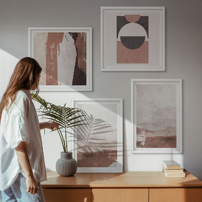 Conjunto de 4 quadros com moldura Padrões abstratos em tons de marrom