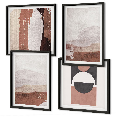 Conjunto de 4 quadros com moldura Padrões abstratos em tons de marrom