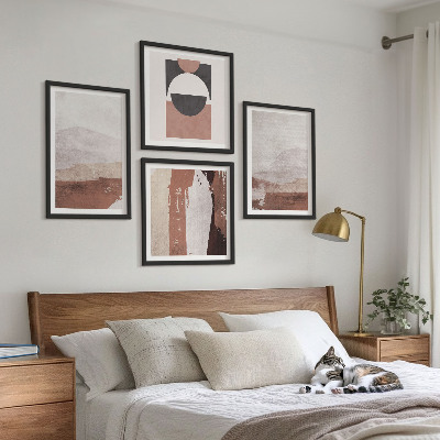 Conjunto de 4 quadros com moldura Padrões abstratos em tons de marrom