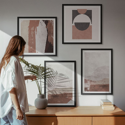 Conjunto de 4 quadros com moldura Padrões abstratos em tons de marrom