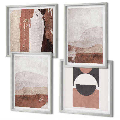 Conjunto de 4 quadros com moldura Padrões abstratos em tons de marrom
